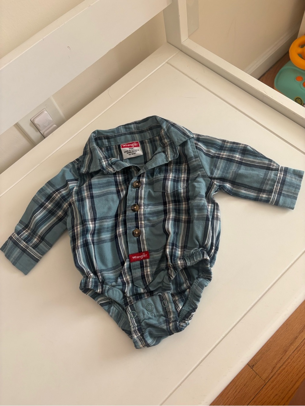 Wrangler Teal Plaid Button-Front Baby One-Piece